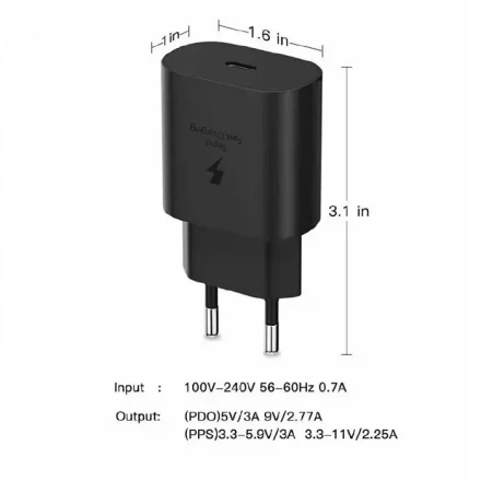 Адаптер питания для Samsung 25W PD Adapter USB-C Black